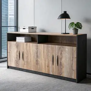 62" Office Storage Cabinet for Executive Office, Executive Bookshelf with Doors & Open Shelves, Commercial Office Credenza Cabinet, Mahogany Organizer for Workspace, Home Office (1 piece) 62" Office Storage Cabinet for Executive Office, Executive Bookshelf with Doors & Open Shelves, Commercial Office Credenza Cabinet, Mahogany Organizer for Workspace, Home Office (1 piece)