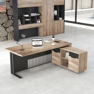 71 Inch L Shaped Executive Office Desk with 2 Drawers, Modern Home Office Desk with File Cabinet, Business Furniture w/Stand Under Desk Storage Organizer with 4 Wheels (Right) 71 Inch L Shaped Executive Office Desk with 2 Drawers, Modern Home Office Desk with File Cabinet, Business Furniture w/Stand Under Desk Storage Organizer with 4 Wheels (Right)
