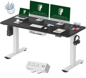 EN2 Whole-Piece Standing Desk with Clamp Power Strip, 60 x 24 Electric Stand Up Height Adjustable Desk with Cable Management (White Frame + 60" Black Desktop, 2 Packages) EN2 Whole-Piece Standing Desk with Clamp Power Strip, 60 x 24 Electric Stand Up Height Adjustable Desk with Cable Management (White Frame + 60" Black Desktop, 2 Packages)