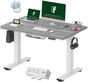 EN2 Whole-Piece Standing Desk with Clamp Power Strip, 48 x 30 Electric Stand Up Height Adjustable Desk with Cable Management (White Frame + 48" Gray Wood Grain, 2 Packages) EN2 Whole-Piece Standing Desk with Clamp Power Strip, 48 x 30 Electric Stand Up Height Adjustable Desk with Cable Management (White Frame + 48" Gray Wood Grain, 2 Packages)