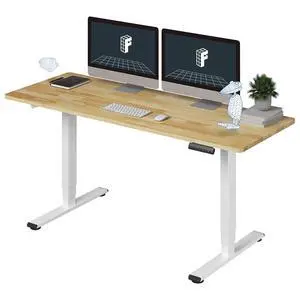 E6 Solid Wood 3-Stage Dual Motor 63 x 24 Electric Standing Desk, Holds 220 lbs, Adjustable Height w/Memory Presets, Butcher Block Rubberwood Desktop & White Frame, Ships in 2 Boxes E6 Solid Wood 3-Stage Dual Motor 63 x 24 Electric Standing Desk, Holds 220 lbs, Adjustable Height w/Memory Presets, Butcher Block Rubberwood Desktop & White Frame, Ships in 2 Boxes