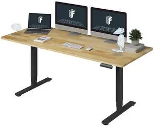 E6 Solid Wood 3-Stage Dual Motor 71 x 30 Electric Standing Desk, Holds 220 lbs, Adjustable Height w/Memory Presets, Butcher Block Rubberwood Desktop & Black Frame, Ships in 2 Boxes E6 Solid Wood 3-Stage Dual Motor 71 x 30 Electric Standing Desk, Holds 220 lbs, Adjustable Height w/Memory Presets, Butcher Block Rubberwood Desktop & Black Frame, Ships in 2 Boxes
