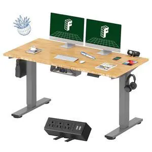 EN2 Bamboo Standing Desk with Clamp Power Strip, 55 x 28 Electric Stand Up Height Adjustable Desk with Cable Management (Grey Frame + 55" Bamboo Top, 2 Packages) EN2 Bamboo Standing Desk with Clamp Power Strip, 55 x 28 Electric Stand Up Height Adjustable Desk with Cable Management (Grey Frame + 55" Bamboo Top, 2 Packages)