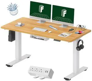 EN2 Whole-Piece Standing Desk with Clamp Power Strip, 55 x 28 Electric Stand Up Height Adjustable Desk with Cable Management (White Frame + 55" Maple Top, 2 Packages) EN2 Whole-Piece Standing Desk with Clamp Power Strip, 55 x 28 Electric Stand Up Height Adjustable Desk with Cable Management (White Frame + 55" Maple Top, 2 Packages)