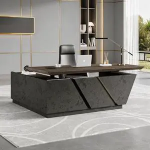 94.5" Adjustable Height L-Shaped Executive Desk with LED Light Strip - Black Inverted Trapezoid Design, Includes Storage Cabinet with Drawers & Doors, Ergonomic Standing Office Desk for Home & Office 94.5" Adjustable Height L-Shaped Executive Desk with LED Light Strip - Black Inverted Trapezoid Design, Includes Storage Cabinet with Drawers & Doors, Ergonomic Standing Office Desk for Home & Office