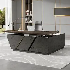 86.6" Adjustable Height L-Shaped Executive Desk with LED Light Strip - Black Inverted Trapezoid Design, Includes Storage Cabinet with Drawers & Doors, Ergonomic Standing Office Desk for Home & Office 86.6" Adjustable Height L-Shaped Executive Desk with LED Light Strip - Black Inverted Trapezoid Design, Includes Storage Cabinet with Drawers & Doors, Ergonomic Standing Office Desk for Home & Office