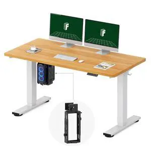 EN2 55''x28'' Electric Standing Desk with PC Stand Bundle, 1" Whole-Piece Desktop, Easy-to-Install Hanging Design PC Mount, Bundle for Home Office, Game & Small Spaces, Maple EN2 55''x28'' Electric Standing Desk with PC Stand Bundle, 1" Whole-Piece Desktop, Easy-to-Install Hanging Design PC Mount, Bundle for Home Office, Game & Small Spaces, Maple