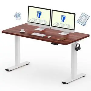 EN1 One-Piece Standing Desk with 1-Inch Thick Seamless Desktop, 55"x28" Electric Height Adjustable Desk for Home Office, Multi-Monitor Setups & Easy Assembly, Mahogany EN1 One-Piece Standing Desk with 1-Inch Thick Seamless Desktop, 55"x28" Electric Height Adjustable Desk for Home Office, Multi-Monitor Setups & Easy Assembly, Mahogany