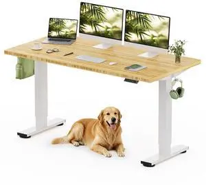 Solid Bamboo Standing Desk, 60" x 30" Real Bamboo Desktop with Natural Grain, Durable & Sustainable Workstation for Home Office and Multi-Monitor Setups (White Frame) Solid Bamboo Standing Desk, 60" x 30" Real Bamboo Desktop with Natural Grain, Durable & Sustainable Workstation for Home Office and Multi-Monitor Setups (White Frame)