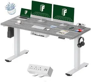 EN2 Whole-Piece Standing Desk with Clamp Power Strip, 60 x 24 Electric Stand Up Height Adjustable Desk with Cable Management (White Frame + 60" Gray Wood Grain Desktop, 2 Packages) EN2 Whole-Piece Standing Desk with Clamp Power Strip, 60 x 24 Electric Stand Up Height Adjustable Desk with Cable Management (White Frame + 60" Gray Wood Grain Desktop, 2 Packages)