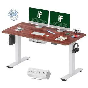 EN2 Whole-Piece Standing Desk with Clamp Power Strip, 55 x 28 Electric Stand Up Height Adjustable Desk with Cable Management (White Frame + 55" Mahogany Top, 2 Packages) EN2 Whole-Piece Standing Desk with Clamp Power Strip, 55 x 28 Electric Stand Up Height Adjustable Desk with Cable Management (White Frame + 55" Mahogany Top, 2 Packages)