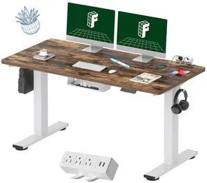 EN2 Whole-Piece Standing Desk with Clamp Power Strip, 55 x 28 Electric Stand Up Height Adjustable Desk with Cable Management (White Frame + 55" Rustic Brown Desktop, 2 Packages) EN2 Whole-Piece Standing Desk with Clamp Power Strip, 55 x 28 Electric Stand Up Height Adjustable Desk with Cable Management (White Frame + 55" Rustic Brown Desktop, 2 Packages)