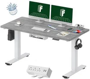 EN2 Whole-Piece Standing Desk with Clamp Power Strip, 55 x 28 Electric Stand Up Height Adjustable Desk with Cable Management (White Frame + 55" Gray Wood Grain Top,2 Packages) EN2 Whole-Piece Standing Desk with Clamp Power Strip, 55 x 28 Electric Stand Up Height Adjustable Desk with Cable Management (White Frame + 55" Gray Wood Grain Top,2 Packages)