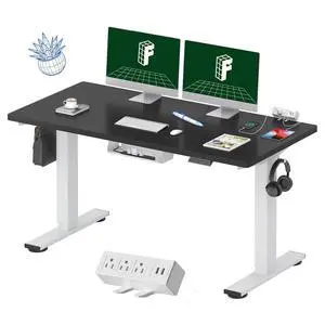 EN2 Whole-Piece Standing Desk with Clamp Power Strip, 55 x 28 Electric Stand Up Height Adjustable Desk with Cable Management (White Frame + 55" Black Desktop, 2 Packages) EN2 Whole-Piece Standing Desk with Clamp Power Strip, 55 x 28 Electric Stand Up Height Adjustable Desk with Cable Management (White Frame + 55" Black Desktop, 2 Packages)