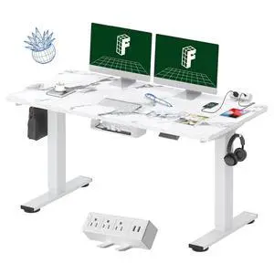 EN2 Whole-Piece Standing Desk with Clamp Power Strip, 55 x 28 Electric Stand Up Height Adjustable Desk with Cable Management (White Frame + 55" Marble Grey Top, 2 Packages) EN2 Whole-Piece Standing Desk with Clamp Power Strip, 55 x 28 Electric Stand Up Height Adjustable Desk with Cable Management (White Frame + 55" Marble Grey Top, 2 Packages)