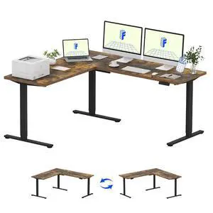 L Shaped Standing Desk, 71 x 63 Inch Electric Height Adjustable Corner Desk, Sit Stand Computer Workstation, Preset Controller, Home Office, Black Frame with Rustic Brown Top L Shaped Standing Desk, 71 x 63 Inch Electric Height Adjustable Corner Desk, Sit Stand Computer Workstation, Preset Controller, Home Office, Black Frame with Rustic Brown Top