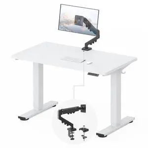 EN2 48''x24'' Standing Desk with Monitor Mount Bundle, One-Piece Desktop, Fully Adjustable Single Monitor Arm with Cable Management, Bundle for Home Office, Gaming & Study, White EN2 48''x24'' Standing Desk with Monitor Mount Bundle, One-Piece Desktop, Fully Adjustable Single Monitor Arm with Cable Management, Bundle for Home Office, Gaming & Study, White