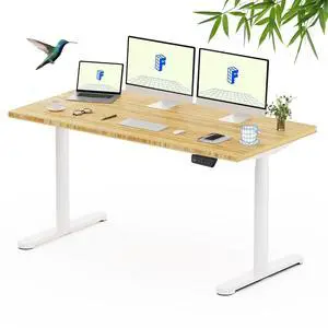 Solid Bamboo Standing Desk, 60" x 30" Real Bamboo Desktop with Natural Grain, Durable & Sustainable Workstation for Home Office and Multi-Monitor Setups (White Oval Legs) Solid Bamboo Standing Desk, 60" x 30" Real Bamboo Desktop with Natural Grain, Durable & Sustainable Workstation for Home Office and Multi-Monitor Setups (White Oval Legs)