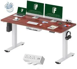 EN2 Whole-Piece Standing Desk with Clamp Power Strip, 60 x 24 Electric Stand Up Height Adjustable Desk with Cable Management (White Frame + 60" Mahogany Desktop, 2 Packages) EN2 Whole-Piece Standing Desk with Clamp Power Strip, 60 x 24 Electric Stand Up Height Adjustable Desk with Cable Management (White Frame + 60" Mahogany Desktop, 2 Packages)
