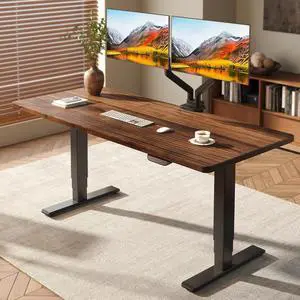 E6 MAX Real Walnut Veneer 60x30 Inch Dual Motor Standing Desk, 330lbs Weight Capacity w/WarpResistant SolidCore, 3Stage Height Adjustable Sit Stand Desk with Wheels (Black Frame) E6 MAX Real Walnut Veneer 60x30 Inch Dual Motor Standing Desk, 330lbs Weight Capacity w/WarpResistant SolidCore, 3Stage Height Adjustable Sit Stand Desk with Wheels (Black Frame)