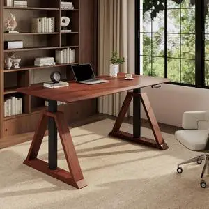 55 x 28 Inch Oak Executive Standing Desk, Dual Motor Electric Height Adjustable Desk, Mid-Century Modern Sit-Stand Desk for Home Office and Writing, 222 LBS, Walnut 55 x 28 Inch Oak Executive Standing Desk, Dual Motor Electric Height Adjustable Desk, Mid-Century Modern Sit-Stand Desk for Home Office and Writing, 222 LBS, Walnut