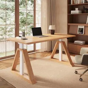 60 x 30 Inch Oak Executive Standing Desk, Dual Motor Electric Height Adjustable Desk, Japanese Minimalist Sit-Stand Desk for Home Office and Writing, 222 LBS, Natural 60 x 30 Inch Oak Executive Standing Desk, Dual Motor Electric Height Adjustable Desk, Japanese Minimalist Sit-Stand Desk for Home Office and Writing, 222 LBS, Natural