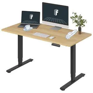 E6 3-Stage Dual Motor Electric Standing Desk 55 x 28 Sit Stand Up Desk, Holds 220 lbs, Adjustable Height w/Memory Presets, One-Piece Maple Desktop & Black Frame, Ships in 2 Boxes E6 3-Stage Dual Motor Electric Standing Desk 55 x 28 Sit Stand Up Desk, Holds 220 lbs, Adjustable Height w/Memory Presets, One-Piece Maple Desktop & Black Frame, Ships in 2 Boxes