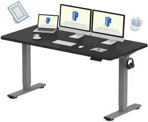 EN1 One-Piece Adjustable 60 x 24 Inches Stand Up Desk Workstation Electric Standing Desk with Seamless Desktop (Silver Frame + 60 inches Black Top, 2 Packages) EN1 One-Piece Adjustable 60 x 24 Inches Stand Up Desk Workstation Electric Standing Desk with Seamless Desktop (Silver Frame + 60 inches Black Top, 2 Packages)