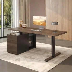 71" Executive Standing Desk with Drawers & CPU Holder, Dual Motor Height Adjustable Desk, 222 LBS Capacity, 1" Thick Desktop, Home Office Workstation, Black Walnut, 3 Packages 71" Executive Standing Desk with Drawers & CPU Holder, Dual Motor Height Adjustable Desk, 222 LBS Capacity, 1" Thick Desktop, Home Office Workstation, Black Walnut, 3 Packages