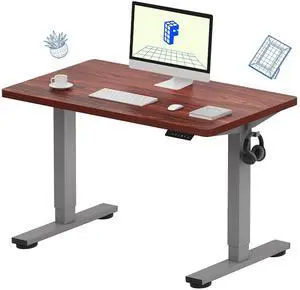 EN1 One-Piece Adjustable Stand Up Desk - Electric Height Adjustable, 40 x 24 Inches (Silver Frame, Mahogany Top, 2 Packages) EN1 One-Piece Adjustable Stand Up Desk - Electric Height Adjustable, 40 x 24 Inches (Silver Frame, Mahogany Top, 2 Packages)