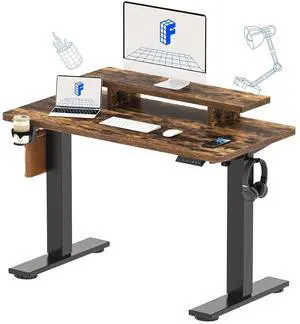 Standing Desk with Monitor Stand, 48 x 24 Inches One-Piece Electric Height Adjustable Computer Desk with Cup Holder for Home Office, Rustic Standing Desk with Monitor Stand, 48 x 24 Inches One-Piece Electric Height Adjustable Computer Desk with Cup Holder for Home Office, Rustic