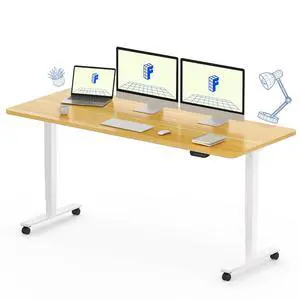 E6 MAX Dual Motor 60x24 Inch 3-Stage Heavy Duty Standing Desk, 330lbs Weight Capacity, Height Adjustable Desk w/Cable Management & Wheels (Seamless Maple Desktop + White Frame) E6 MAX Dual Motor 60x24 Inch 3-Stage Heavy Duty Standing Desk, 330lbs Weight Capacity, Height Adjustable Desk w/Cable Management & Wheels (Seamless Maple Desktop + White Frame)
