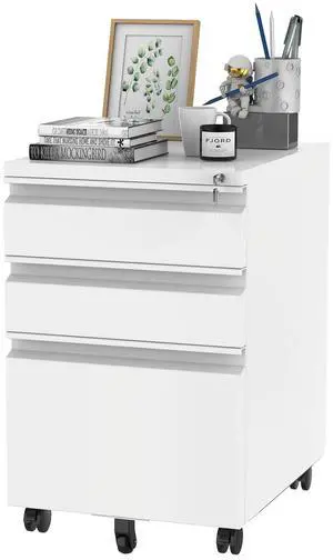 3 Drawer Mobile File Cabinet for Home Office Under Desk Storage, Filing Cabinet with Lock Keys, File Organizer Cabinet for Legal/Letter/A4 File, White 3 Drawer Mobile File Cabinet for Home Office Under Desk Storage, Filing Cabinet with Lock Keys, File Organizer Cabinet for Legal/Letter/A4 File, White
