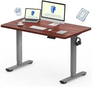 EN1 One-Piece Standing Desk, 48 x 24 Inches Electric Height Adjustable Desk for Home Office (Silver Frame + 48 in Mahogany Top, 2 Packages) EN1 One-Piece Standing Desk, 48 x 24 Inches Electric Height Adjustable Desk for Home Office (Silver Frame + 48 in Mahogany Top, 2 Packages)