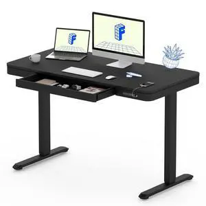 Comhar Electric Standing Desk with Drawer Desktop & Adjustable Frame Quick Install w/USB Charge Ports (Black, Wood) Comhar Electric Standing Desk with Drawer Desktop & Adjustable Frame Quick Install w/USB Charge Ports (Black, Wood)