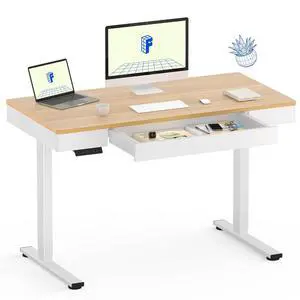 Standing Desk with Drawer, 48 x 24 Inch Electric Adjustable Height Stand Up Desk with Storage Organizer, Whole Piece Wooden Desktop for Home, Office, Computer Workstation, Maple Standing Desk with Drawer, 48 x 24 Inch Electric Adjustable Height Stand Up Desk with Storage Organizer, Whole Piece Wooden Desktop for Home, Office, Computer Workstation, Maple