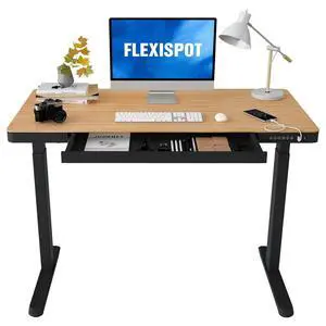 Electric Standing Desk with Drawer Storage Adjustable Height Quick Assembly Table w/USB Charge Ports (Natural Desktop + Black Frame) Electric Standing Desk with Drawer Storage Adjustable Height Quick Assembly Table w/USB Charge Ports (Natural Desktop + Black Frame)