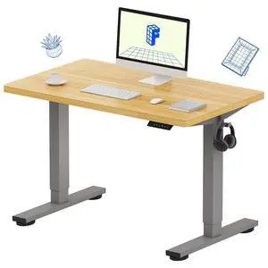 EN1 One-Piece Adjustable Desk 40 x 24 Inches Stand Up Desk Electric Height Adjustable Standing Desk with Seamless Desktop (Silver Frame + 40 inches Natural Top, 2 Packages) EN1 One-Piece Adjustable Desk 40 x 24 Inches Stand Up Desk Electric Height Adjustable Standing Desk with Seamless Desktop (Silver Frame + 40 inches Natural Top, 2 Packages)