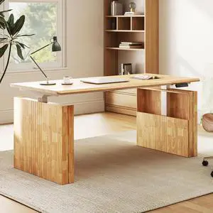 WoodiX Solid Wood Executive Standing Desk, 63 x 30 Inch Japandi Sit-Stand Workstation with Sculpted Fluted H-Frame, Dual Motor & 220 LBS, Maple WoodiX Solid Wood Executive Standing Desk, 63 x 30 Inch Japandi Sit-Stand Workstation with Sculpted Fluted H-Frame, Dual Motor & 220 LBS, Maple