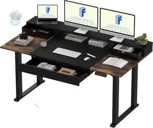 4-Leg Standing Desk with Storage 71x32 in Electric Adjustable Height with 3 Drawers & Shelving Home Office Workstation (Black + Special Walnut Top) 4-Leg Standing Desk with Storage 71x32 in Electric Adjustable Height with 3 Drawers & Shelving Home Office Workstation (Black + Special Walnut Top)