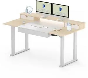 4-Leg Standing Desk with Storage 71x32 in Electric Adjustable Height with 3 Drawers & Shelving Home Office Workstation (White + Maple Top) 4-Leg Standing Desk with Storage 71x32 in Electric Adjustable Height with 3 Drawers & Shelving Home Office Workstation (White + Maple Top)
