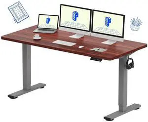 EN1 One-Piece Adjustable Stand Up Desk - 60 x 24 Inches Electric Standing Desk with Seamless Desktop (Silver Frame + Mahogany Top, 2 Packages) EN1 One-Piece Adjustable Stand Up Desk - 60 x 24 Inches Electric Standing Desk with Seamless Desktop (Silver Frame + Mahogany Top, 2 Packages)
