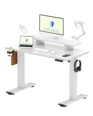 Standing Desk with Monitor Stand, 48 x 24 Inches One-Piece Electric Height Adjustable Computer Desk with Cup Holder for Home Office (White Frame+ White Top) Standing Desk with Monitor Stand, 48 x 24 Inches One-Piece Electric Height Adjustable Computer Desk with Cup Holder for Home Office (White Frame+ White Top)