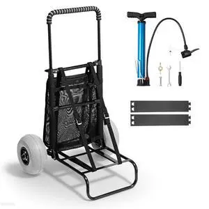 Beach Dolly with Big Wheels for Sand, 20.1" x 14.6" Cargo Deck, w/ 9" Balloon Wheels, 165LBS Loading Capacity Folding Sand Cart & 27.2" to 44.9" Adjustable Height, Heavy Duty Cart for Beach Beach Dolly with Big Wheels for Sand, 20.1" x 14.6" Cargo Deck, w/ 9" Balloon Wheels, 165LBS Loading Capacity Folding Sand Cart & 27.2" to 44.9" Adjustable Height, Heavy Duty Cart for Beach