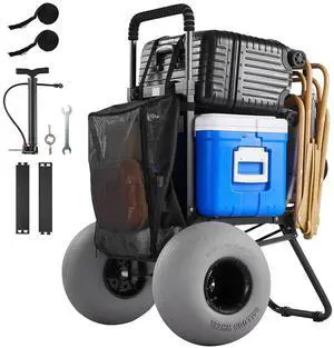 Beach Dolly with Big Wheels for Sand, 18" x 15" Cargo Deck, Folding Sand Cart with 12" Balloon Wheels, 165 lbs Loading Capacity & 34" to 45" Adjustable Height, Heavy Duty Cart for Beach Camping Beach Dolly with Big Wheels for Sand, 18" x 15" Cargo Deck, Folding Sand Cart with 12" Balloon Wheels, 165 lbs Loading Capacity & 34" to 45" Adjustable Height, Heavy Duty Cart for Beach Camping