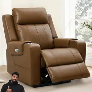 Truffle Top Grain Leather Power Wall Hugger Recliner Chairs with Massage & Heat, Electric RV Recliner with Adjustable Headrest, Space-Saving Sofa for Living Room Home Theater, Light Brown Truffle Top Grain Leather Power Wall Hugger Recliner Chairs with Massage & Heat, Electric RV Recliner with Adjustable Headrest, Space-Saving Sofa for Living Room Home Theater, Light Brown