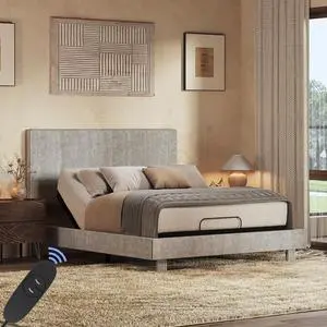 Queen All-in-One Adjustable Bed with Velvet Upholstered Bed Frame, Vertical Channel Fluted Headboard, Head & Foot Lift, Adjustable Headboard, Thick Foam Padding, Easy Assembly, Light Grey Queen All-in-One Adjustable Bed with Velvet Upholstered Bed Frame, Vertical Channel Fluted Headboard, Head & Foot Lift, Adjustable Headboard, Thick Foam Padding, Easy Assembly, Light Grey