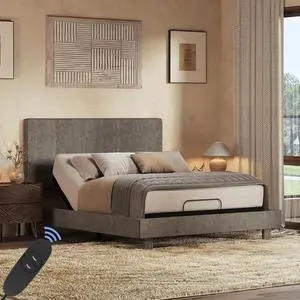 Queen All-in-One Adjustable Bed with Velvet Upholstered Bed Frame, Vertical Channel Fluted Headboard, Head & Foot Lift, Adjustable Headboard, Thick Foam Padding, Easy Assembly, Dark Grey Queen All-in-One Adjustable Bed with Velvet Upholstered Bed Frame, Vertical Channel Fluted Headboard, Head & Foot Lift, Adjustable Headboard, Thick Foam Padding, Easy Assembly, Dark Grey