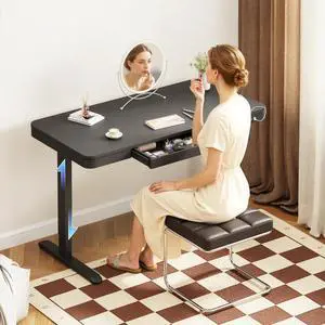 Electric Standing Makeup Vanity Desk with Drawer and USB Charge Ports&Child Lock, 48 Height Adjustable Whole-Piece Quick Install Dressing Table for Women Girls Bedroom Dressing Room, Black Electric Standing Makeup Vanity Desk with Drawer and USB Charge Ports&Child Lock, 48 Height Adjustable Whole-Piece Quick Install Dressing Table for Women Girls Bedroom Dressing Room, Black
