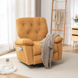 Upholstered Glider Chair, 360° Swivel Rocking Recliner Chair with Foot Rest, Soft Artificial Fleece & Side Pocket, Overstuffed Comfort, Yellow Upholstered Glider Chair, 360° Swivel Rocking Recliner Chair with Foot Rest, Soft Artificial Fleece & Side Pocket, Overstuffed Comfort, Yellow
